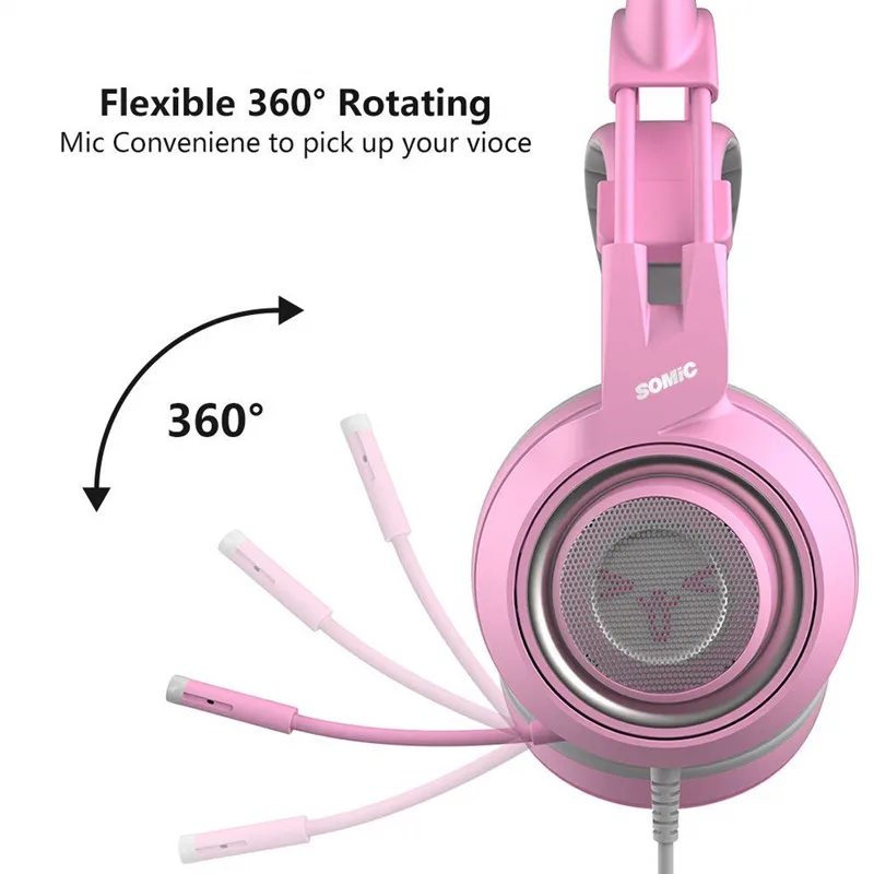 SOMIC G951S PINK Gaming Headset with Microphone for Computer PC video PS4 Xbox One Gamer Cat Ear Headphone Gift For Women Kids