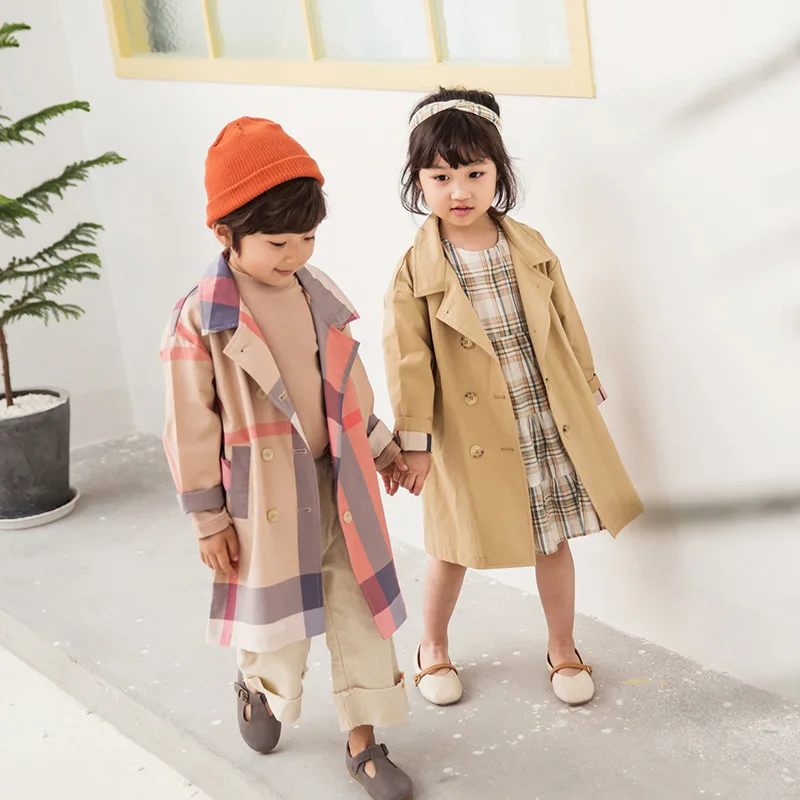 

Korean Children's Clothing Spring New Pure Cotton Double Fastener Letter Embroidery Korean Edition Long Windsuit Coat
