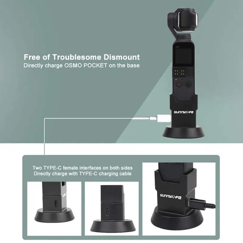 Dual Type-C Interfaces Anti-slip Portable Charger Holder Handheld Gimbal Tripod Extension Rod Accessories For OSMO Pocket