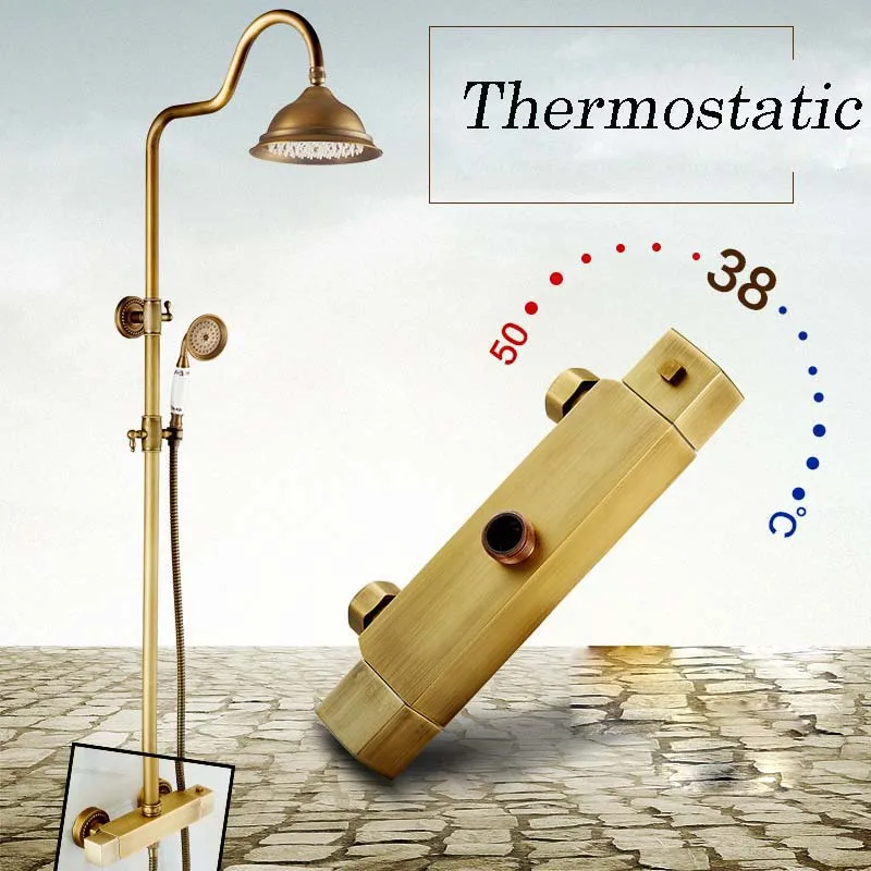 Antique Brass Temperature Control Thermostatic Shower Faucet Complete