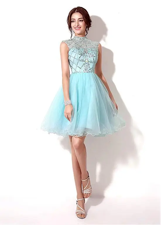 2016 Glamorous Light Blue Short Mini Quinceanera Dresses Sparkly ...