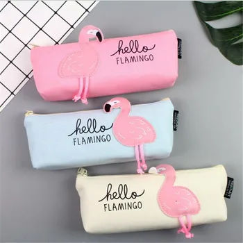 

1 Pcs Flamingos inverted trapezoidal Canvas Gift Estuches School Pencil Box Pencilcase Pencil Bag School Supplies Stationery