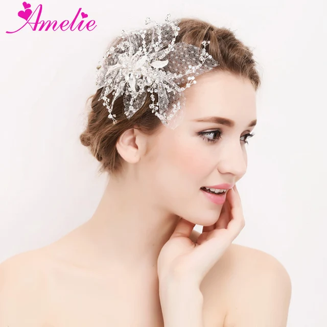 Amelie Handmade Rhinestone With Tulle Bridal Hair Accessories Amelie Handmade Rhinestone With Tulle Bridal Hair Accessories Wedding Decoration Clip S Party Side