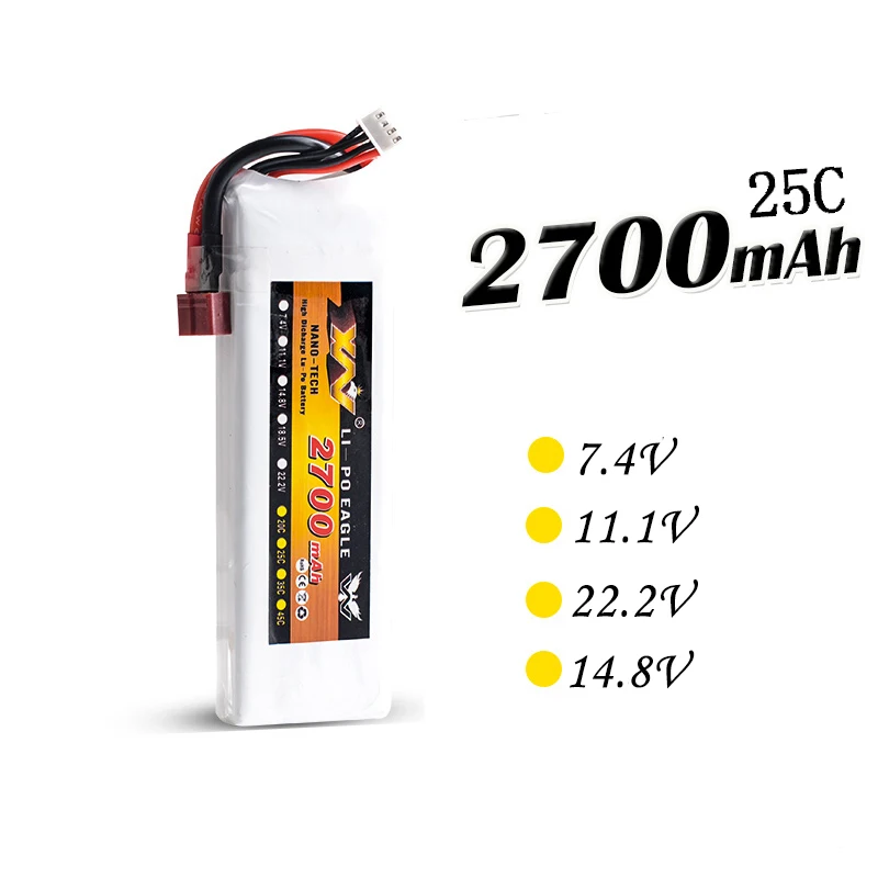 High Quality RC Drone Battery 7.4V 11.1V 14.8V 22.2V 2700mAh 25C RC ...
