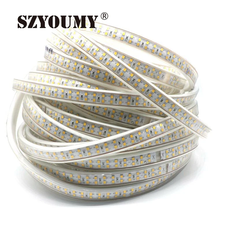 #cheap SZYOUMY 208Leds m SMD 2835 LED Strip 220V 50M Waterproof Double Row LED Tape Rope Light Warm White Home Decoration lights