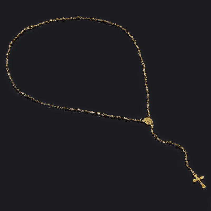 

Gold Beads Rosary Blessed Goddess Pendant Necklace Hip Hop Golden Cross Jesus Necklace Christian Catholic Religious Jewelry