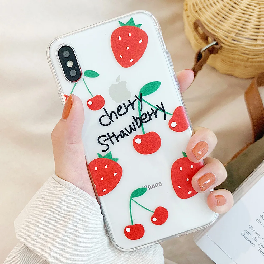 KIPX1106A_1_JONSNOW Clear Soft Case For iPhone 6S 7 8 Plus X XR XS Max Delicious Fruit Pattern Ultra-thin Transparent Silicone Back Cover
