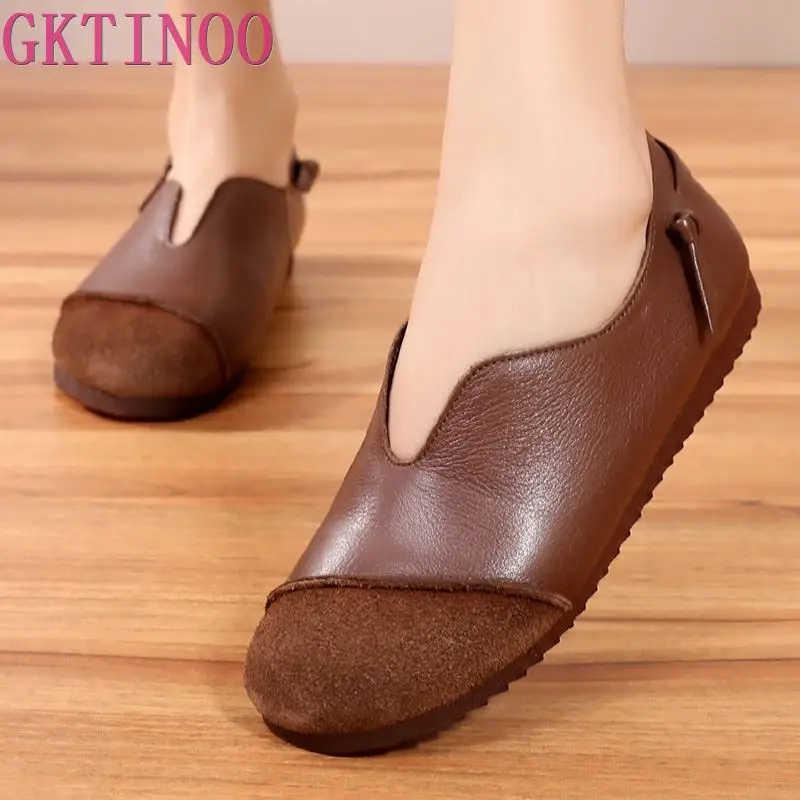 

GKTINOO Woman Flat Shoe 2019 Spring Summer Shoes Women's Genuine Leather Slip On Shoes For Women Loafers Ladies Handmade Shoe