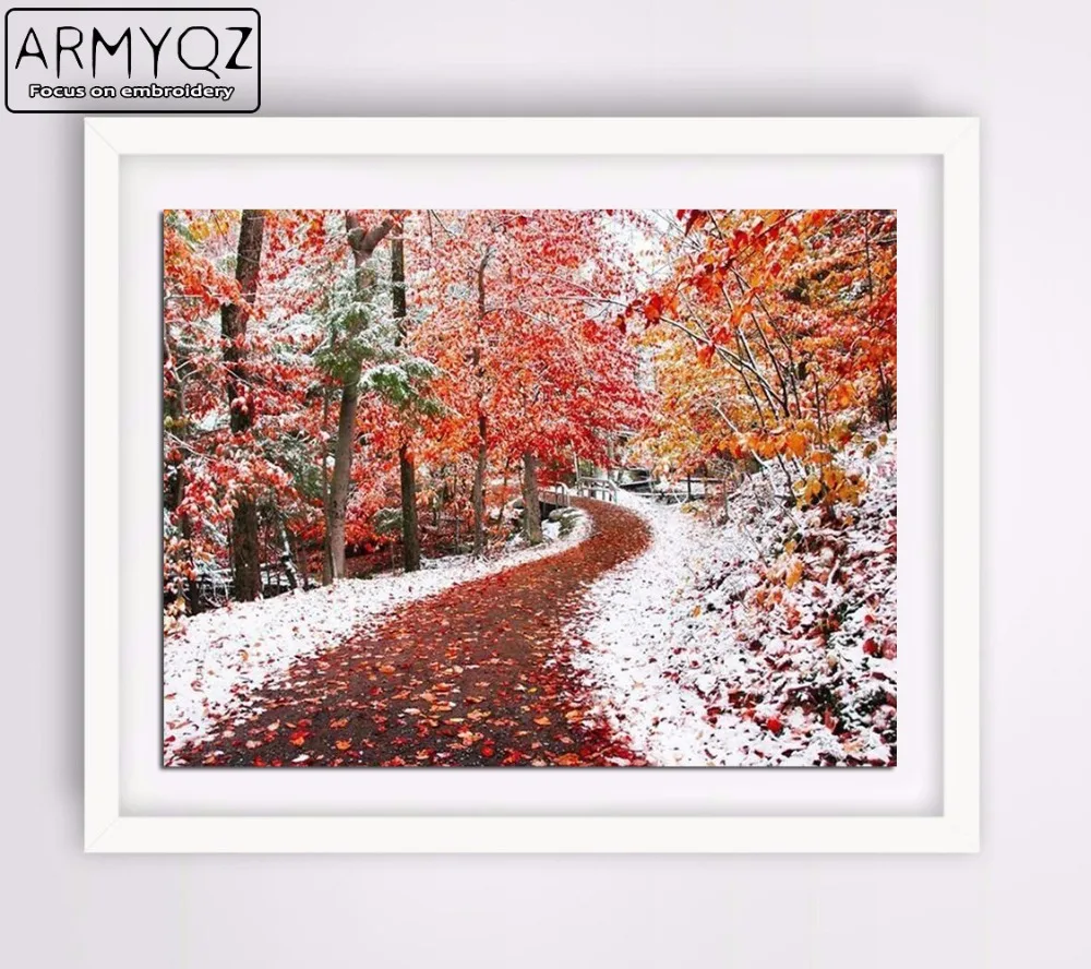 ARMYQZ Full round diamond 5D DIY embroidery winter forest load painting Cross Stitch Rhinestone mosaic decoratio | Дом и сад