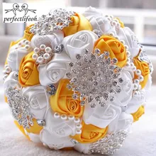 Perfectlifeoh цвета слоновой кости серый желтый Свадебный букет de mariage бисером невесты искусственный шелк розы Кристалл Буке де noiva
