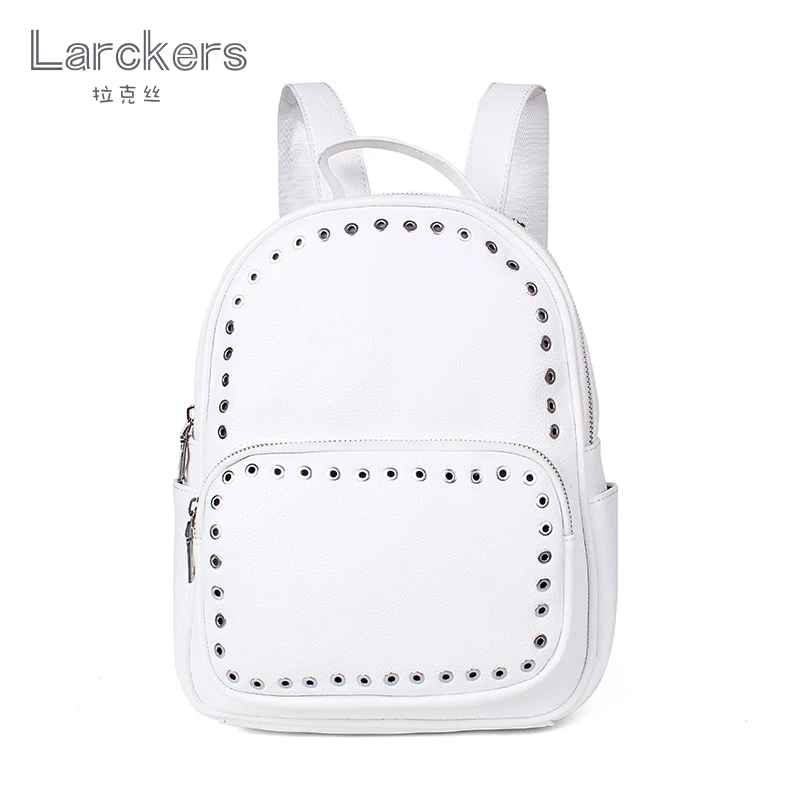 

women solid snow white soft pu leather girls backpack shell pattern satchel rivets decoration fashion travel backpack