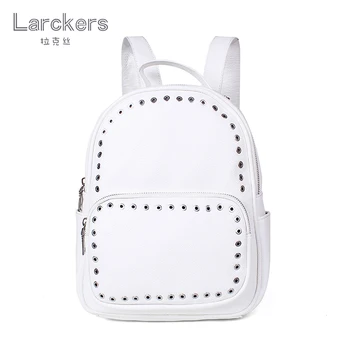 

women solid snow white soft pu leather girls backpack shell pattern satchel rivets decoration fashion travel backpack