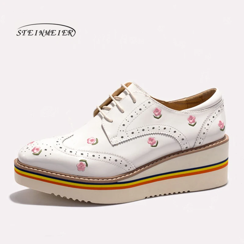 

Women flat shoes 2019 genuine leather round toe flats platform brogues ladies summer woman gladiator flat rubber sole shoes