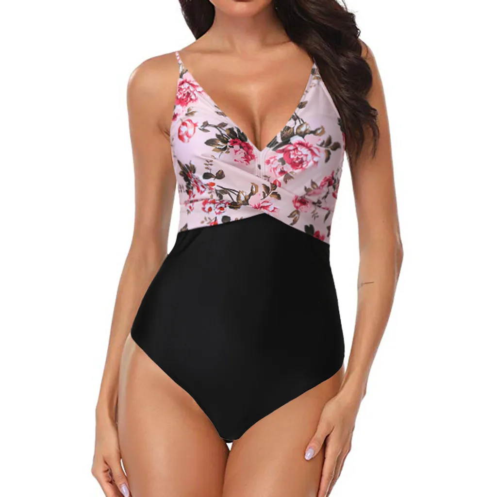 

Bathing Suit Women Corrugated Pleated Tube Up One Pieces Bikini Swimwear Set Beachwear Swimsuit Deep V-neck Bodysuit Monokini