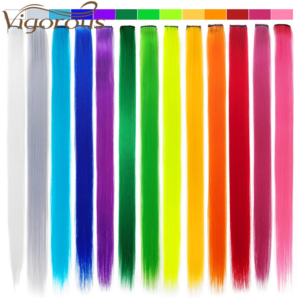 Vigorous Long Straight Clip In One Piece Hair Extensions 20 Inch Synthetic Two Tone Fake Hair for Women Girls