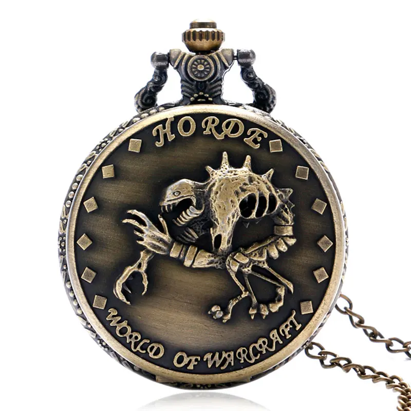 Retro Antique Bronze Pocket font b Watch b font WORLD OF WARCRAFT Horde Zombie Dinosaur Pattern