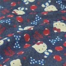 140 см ширина hello kitty джинсовая ткань хлопчатобумажные джинсы мягкая вишня Китти кошка печатные джинсовые Швейные материалы для ручной работы Детское платье