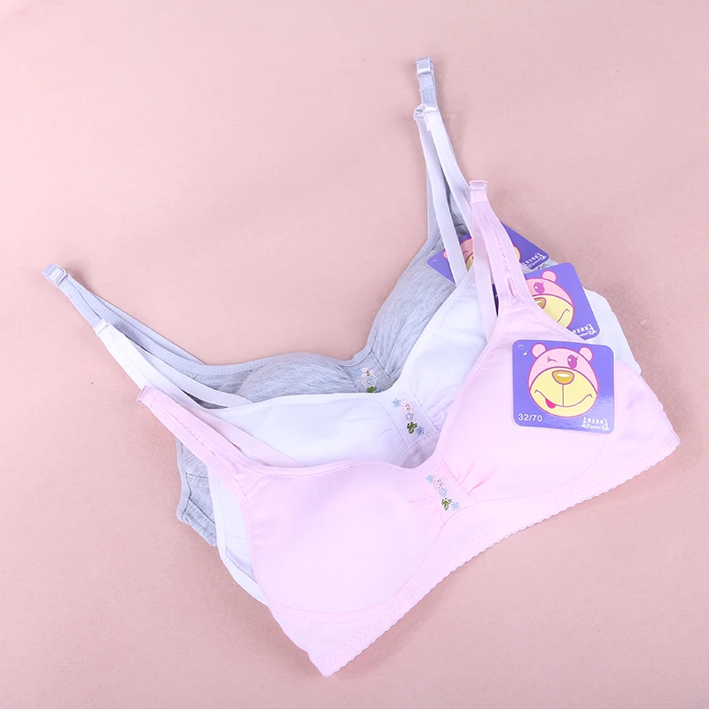 Kiqoo 2016 New Arrival Childrens Solid Color Cotton Bras 70A 75A 80A Student Bra Young Girl Training Bra without Pads