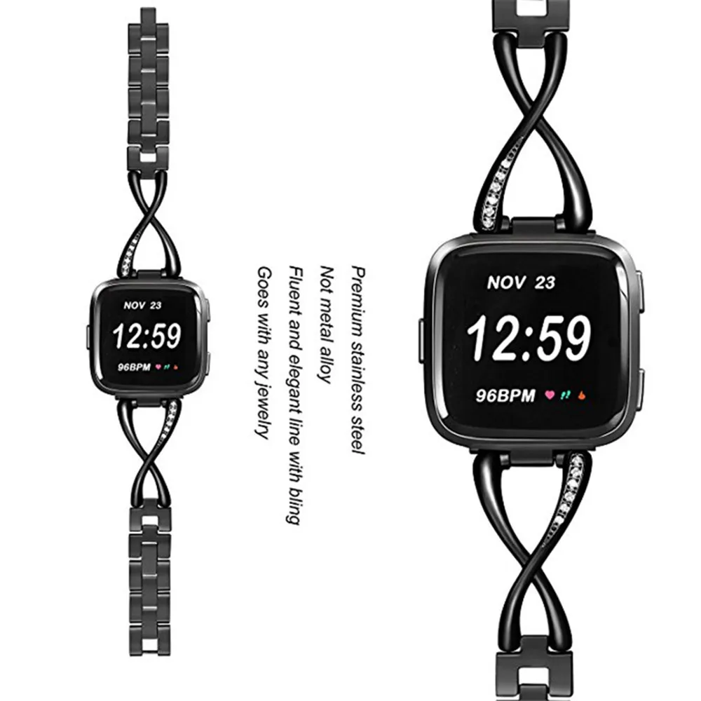 Роскошный сплав кристалл Смарт-часы ремешок Нержавеющая сталь часы браслет ремешок для Fitbit versa