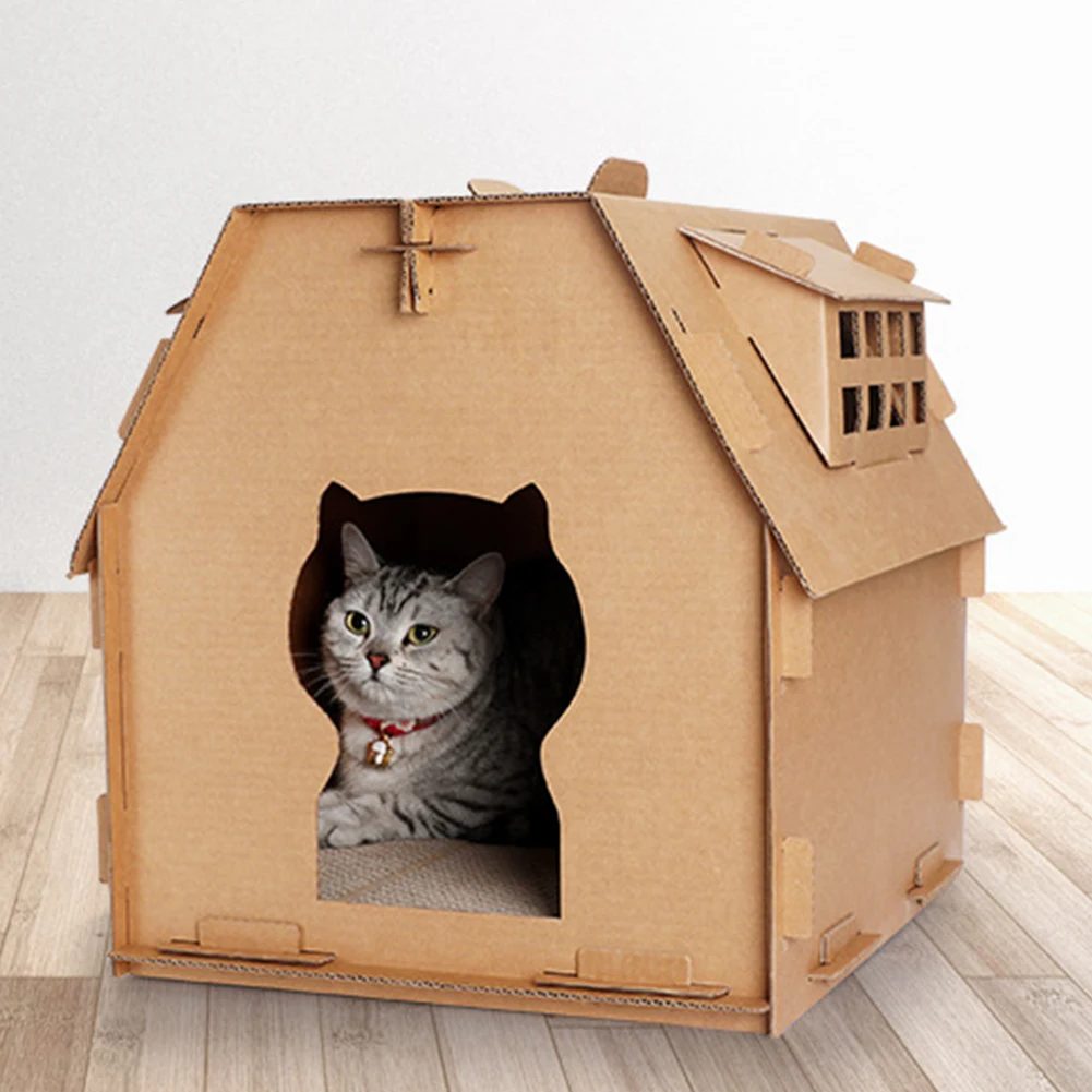 

Furniture Carton Box Tools Indoor DIY Scratch Board Self Assembly Kitten Cat House Corrugated Paper Have Small Window Supplies