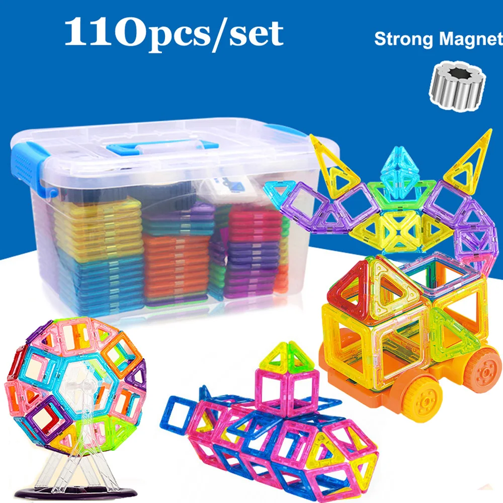 Prezzo 110 pcs Mini Magnetic Costruzione Giocattoli Blocchi di Costruzione di Modello Del Progettista Magnetico di Plastica Mattoni Giocattoli Educativi per I Bambini