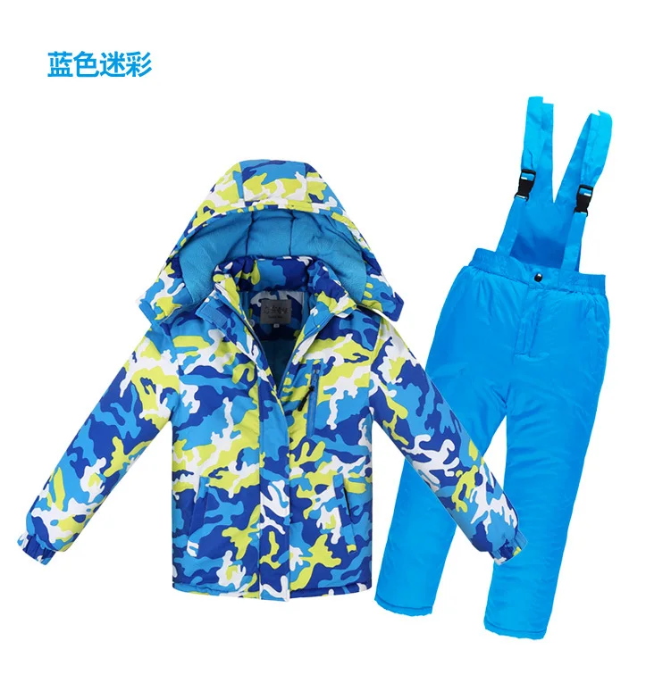 Детские лыжные костюмы; комплект зимней одежды для мальчиков и девочек; ветрозащитная Водонепроницаемая теплая верхняя одежда; Комплект из хлопковой лыжной куртки и штанов