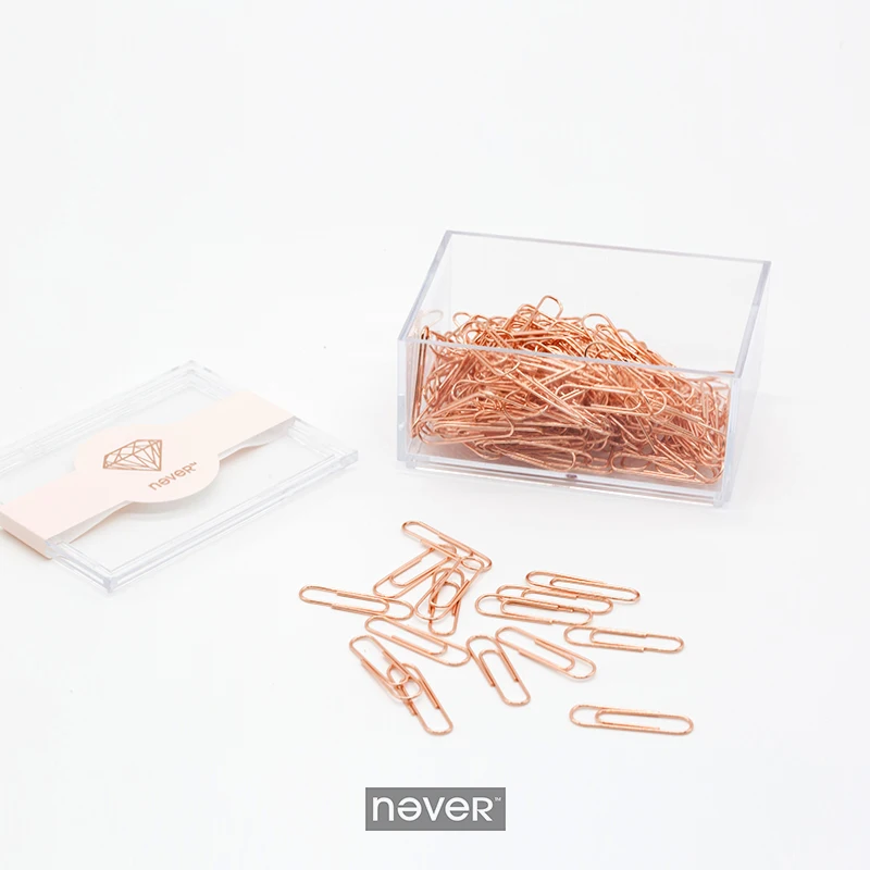

Rose Gold New Fashion Paper Clip Pin Box Metal Paper Clips Photo Clip Holder Golden Bookmark Gift Office Supplies escolar