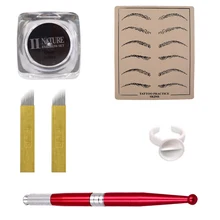 Microblading макияж набор чернил пигмента Комплект бровей губ татуаж руководство Pen Ink кольцо чашки вышивка иглы практиковать кожи
