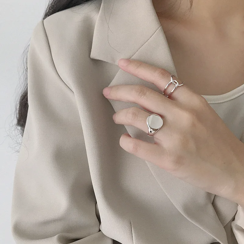 Flyleaf Ins минималистичный двойной слой линия крест настоящая кольца из стерлингового серебра 925 для женщин ювелирные украшения Открытое кольцо высокого качества