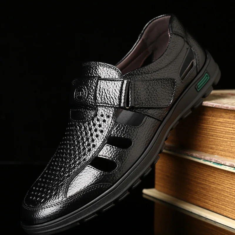 

Cow leather Big size men casual shoes men cut out flats hollow loafers summer cool man shoes hook loop man black shoes JI06