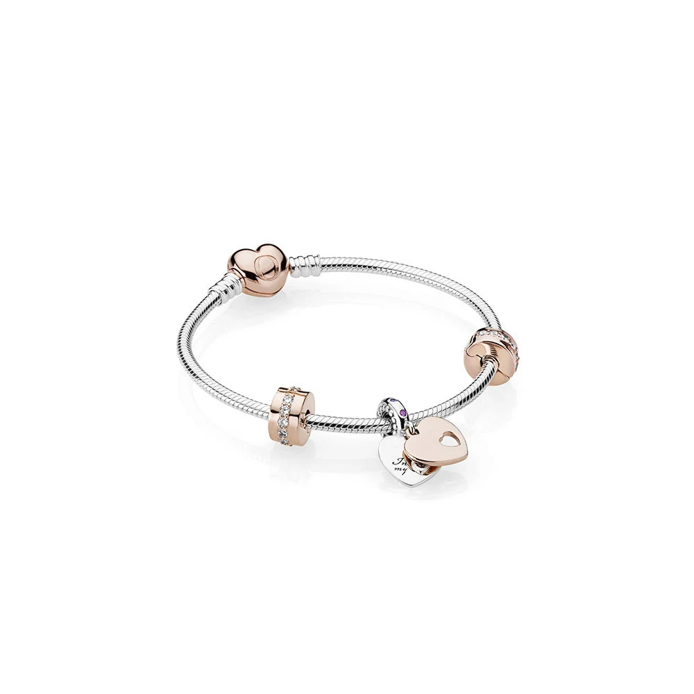 

NEW Original 925 sterling silver Pandora Bracelet In My Heart Rose Bracelet Gift Set Multi-Colored Zircon Jewelry for Women Gift