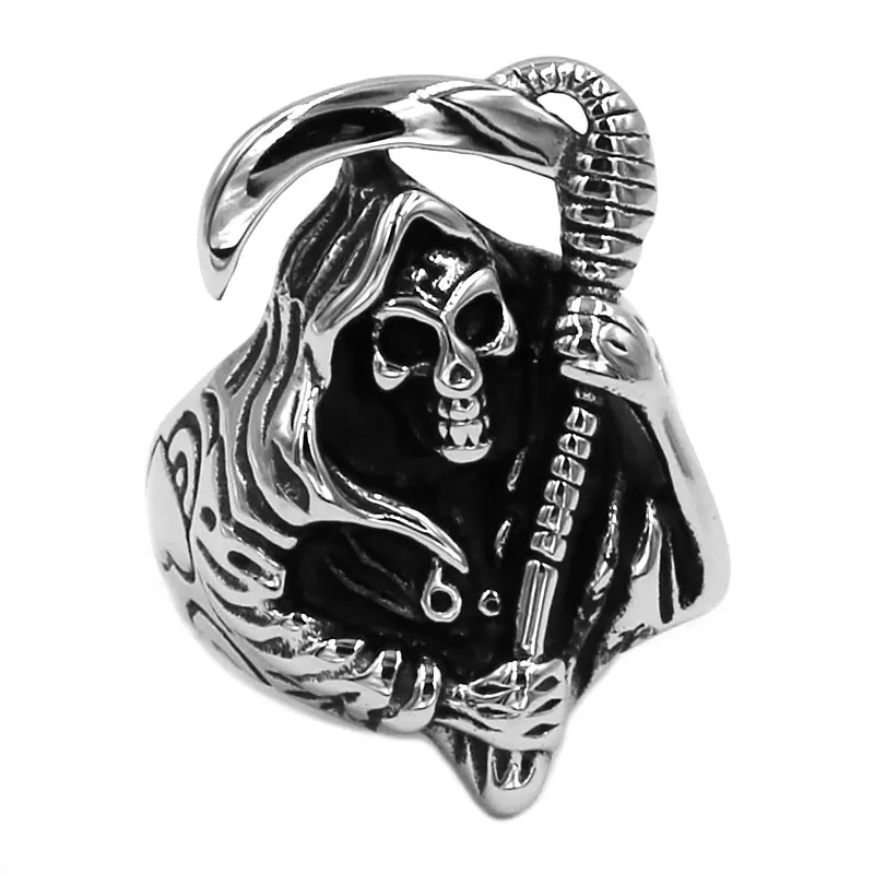 

Wholesale Death Skull Biker Ring Stainless Steel Jewelry High Quality Grim Reaper Skull Motor Biker Ring Mens Ring SWR0764A