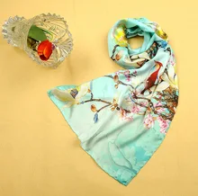 new arrival 100% pure silk long women scarf ink painting mint green the babbler plum blossom fashion shawls free shipping-b19