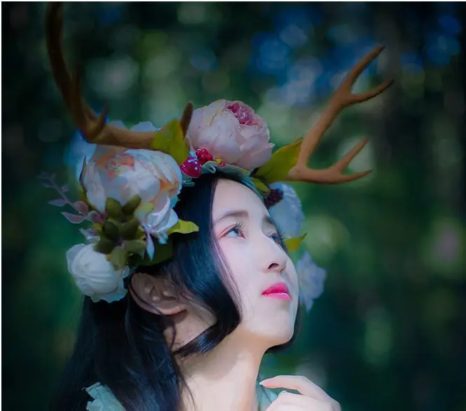 

Free ship womens ladies deer horn/antlers flowers hairband/headwear/deer fairy cosplay