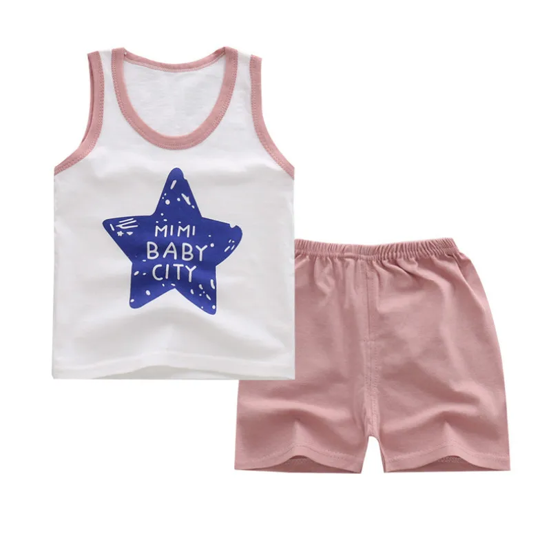 

Children's clothes vest set 2019 new summer cotton boys and girls sleeveless vest +shorts cloth set body suit kids clothing set