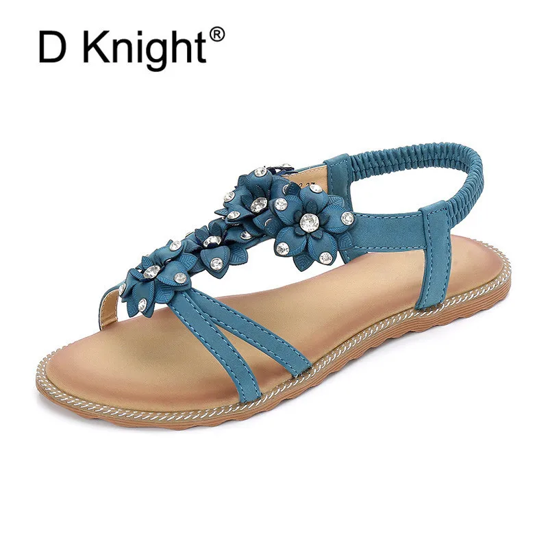 Big Size 35-43 Women Sandals Flat With Shoes Crystal Bohemia Leisure Lady Sandals Open Toe Outdoor Women's Summer Footwear Shoes (3)