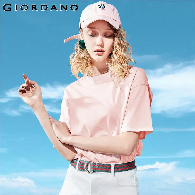 

Giordano Women Tshirt Loose Cutting Short Sleeve T Shirt Women Mockneck Casual Summer Tops Lady 100% Cotton Camiseta Mujer
