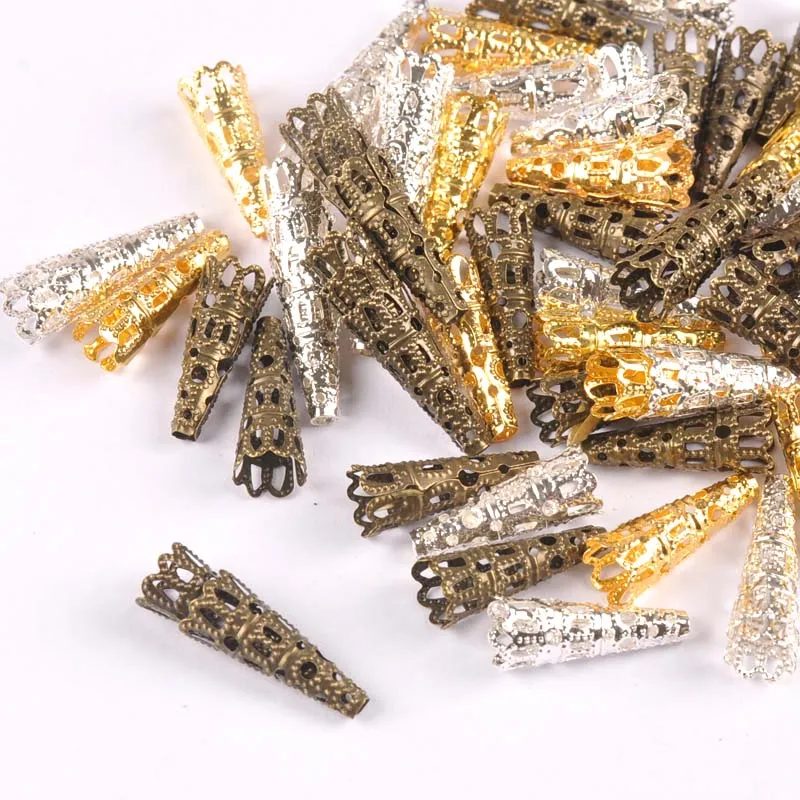 

Gold/silver/Bronze 50Pcs Hollow Filigree Wraps Flowers Connectors Metal Crafts Embellishments For DIY Scrapbookings Home Decor