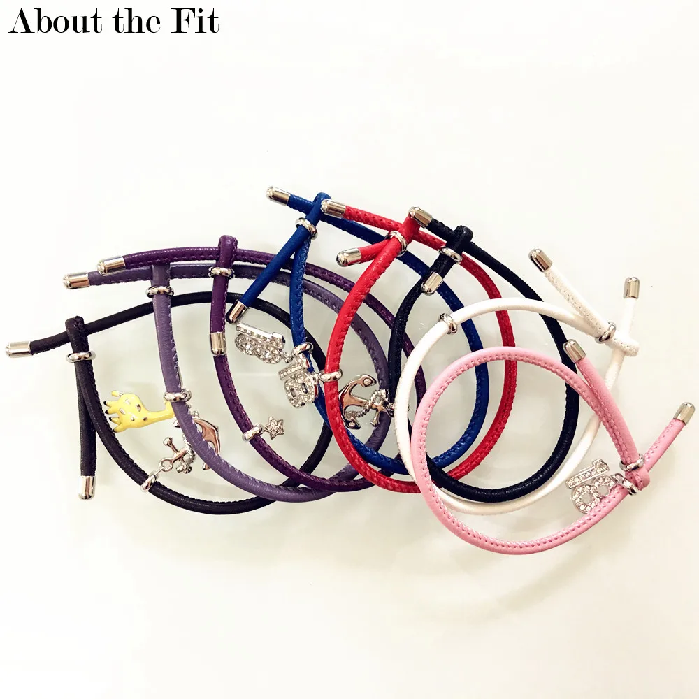 

About The Fit Adjustable Leather Brace easy Hook Stainless Steel Toggle Clasps Wristlet Silver Pendant Adornment Charms Bracelet