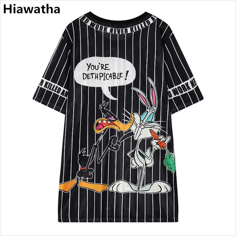 

Hiawatha Summer Long T Shirt Women Cartoon Printed Hollow Out T-Shirts Harajuku Style Casual Loose Tops T2470