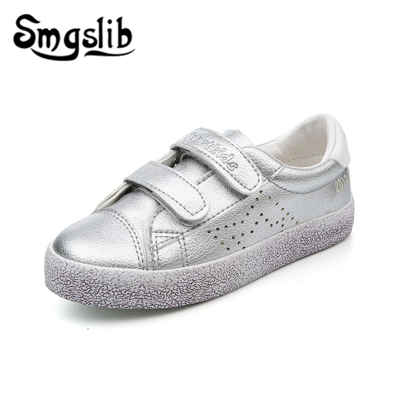 

Children Silver Shoes Girls Casual Sneakers Boys Leather Kids Trainers 2019 Spring Autumn Flat Toddlers Shoes Dropshipping