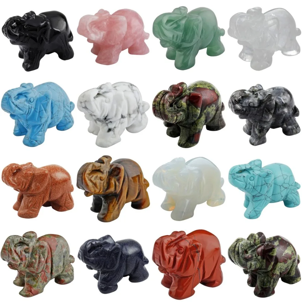 

TUMBEELLUWA 2" Crystal Gem stone Elephant Healing Guardian Statue Figurine Crafts
