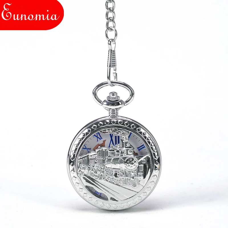 Серебряные Мужские Механические карманные часы с поездом для | Карманные часы -32704220151