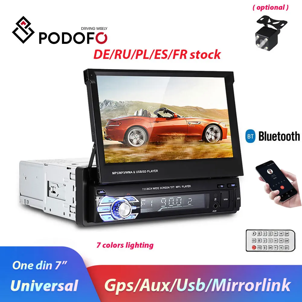  Podofo Eine Din Auto Radio GPS Navigation Autoradio Bluetooth Multimedia MP5 Video Player 1din 7 
