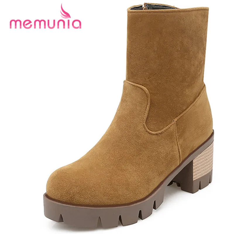 

MEMUNIA plus size 32-42 women boots simple zipper round toe fashion boots high heels winter boots 2018 new ankle boots