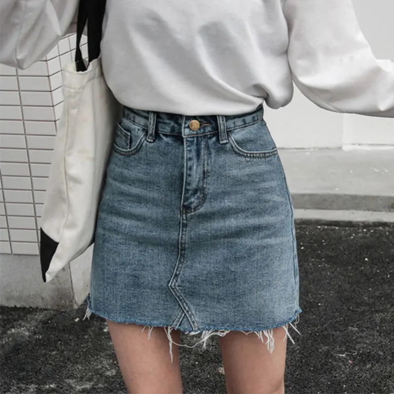 

Casual Solid A-line Mini Denim Skirts Women Korea Style Simple Wild Summer Jean Skirts Ladies Fashion Vintage Denim Skirts New