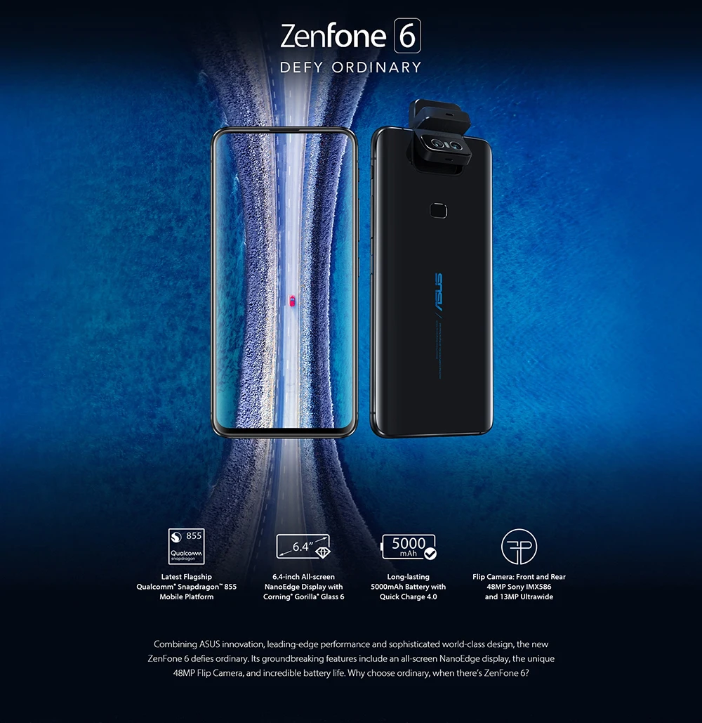 Глобальная версия ASUS Zenfone 6 устройство, док-станция Qualcomm Snapdragon 855 6 ГБ ОЗУ 128 Гб ПЗУ телефона 48+ 13 Мп отпечатков пальцев 5000 мАч 6,4 дюймовый смартфон 4G