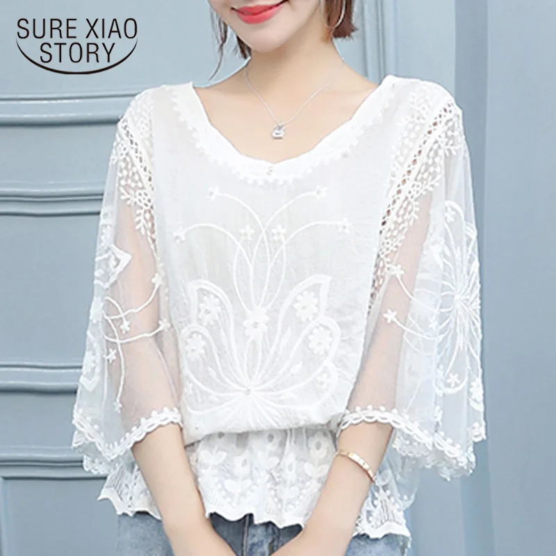 

summer blouse women 2019 plus size women tops batwing sleeve shirts women lace white blouse womens tops and blouses 4478 50