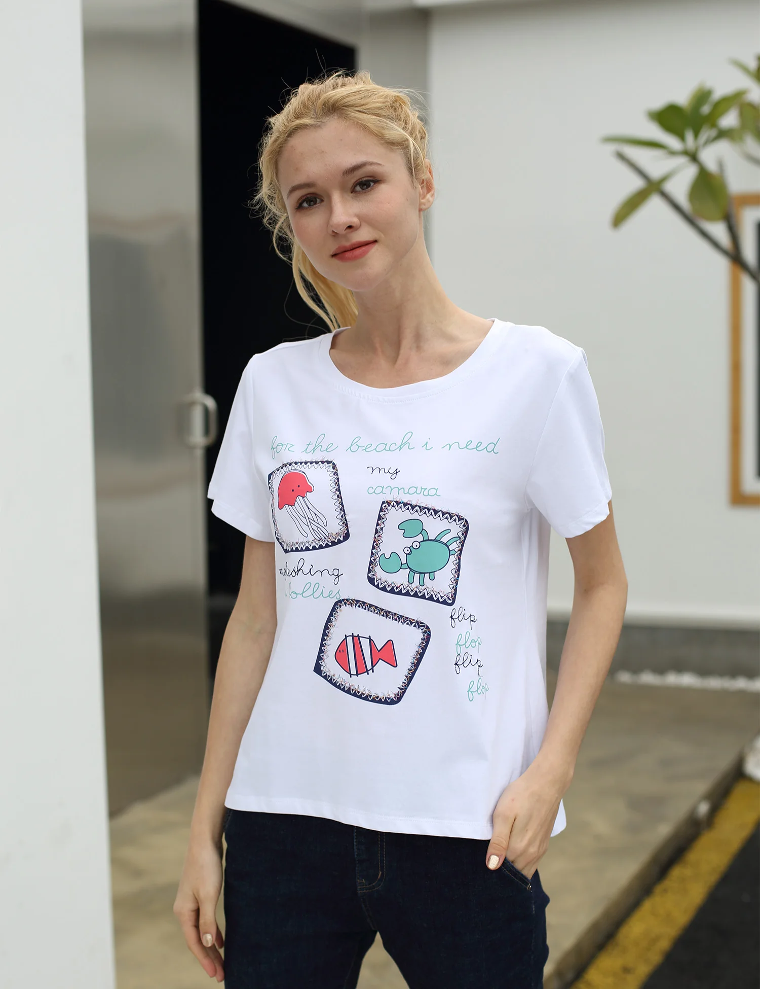 

Women Cotton Summer Tshirt Kawaii Animal Print Female T-shirt Women Beach Tshirts O-Neck Soft Casual Short Tees