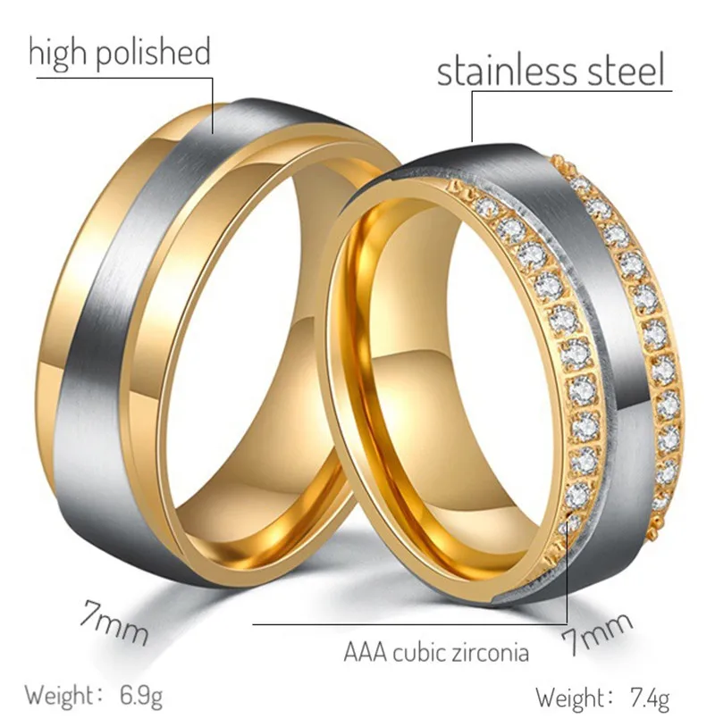 Gold Color Wedding band Couple Rings Men Alliance Anel Anillos Bague Eheringe Jewelry Engagement Rings for Women